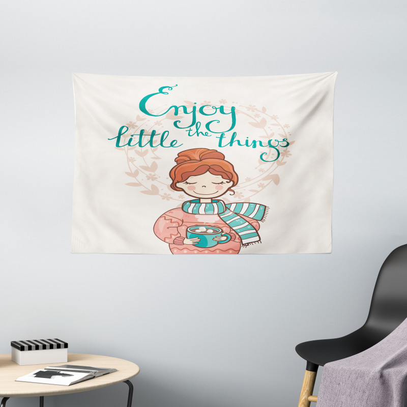 Winter Cartoon Woman Wide Tapestry