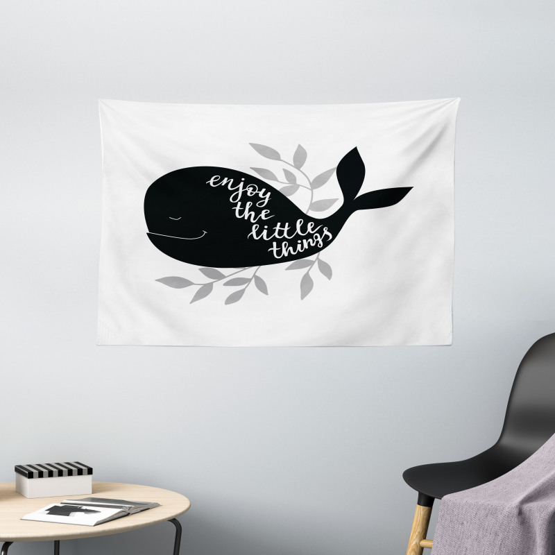 Ocean Whale Silhouette Wide Tapestry