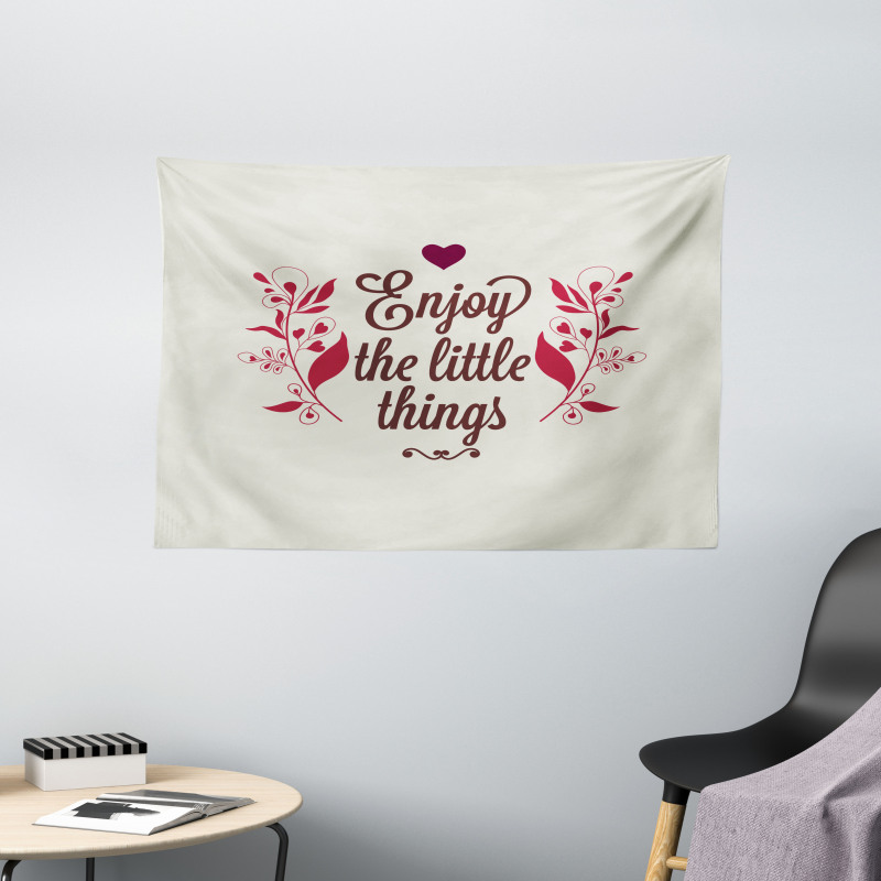 Retro Slogan and Flowers Wide Tapestry