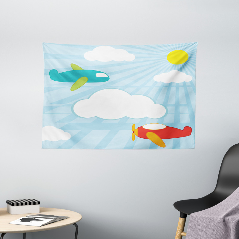 Retro Kids Cartoon Wide Tapestry