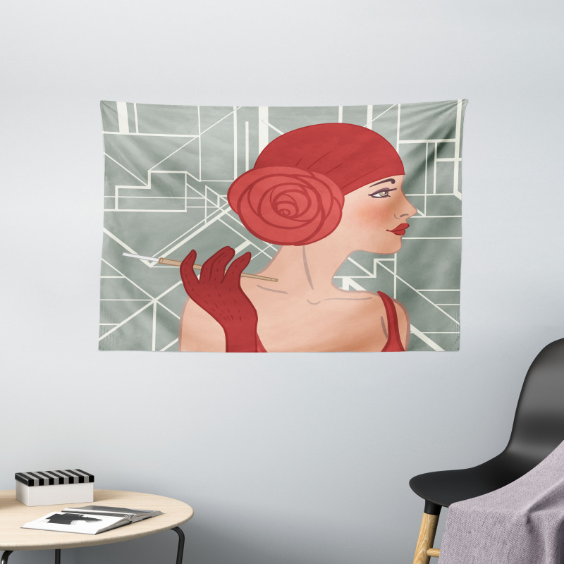 Lady with Bandana Wide Tapestry