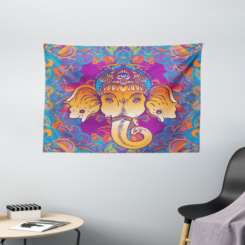 Ornamental Elephant Wide Tapestry