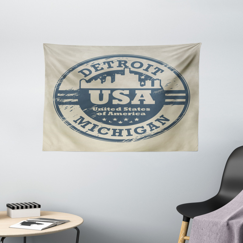 Detroit Michigan Stamp Wide Tapestry