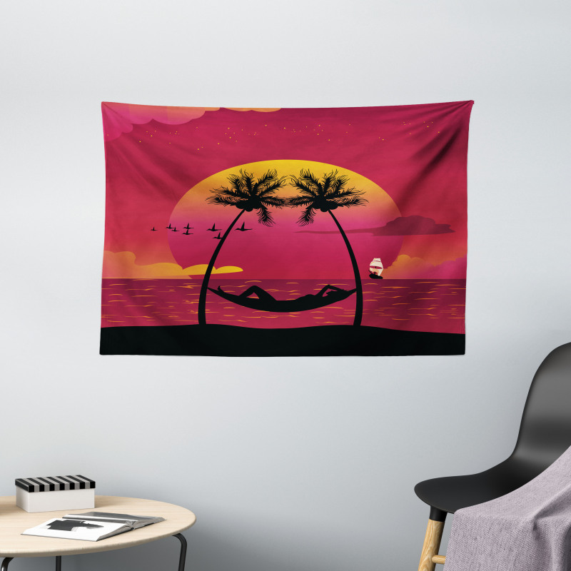 Girl in Hammock Paradise Wide Tapestry