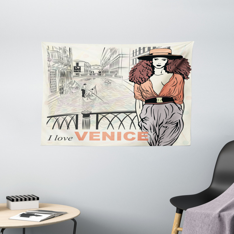 Fashion Girl Canal Italy Wide Tapestry