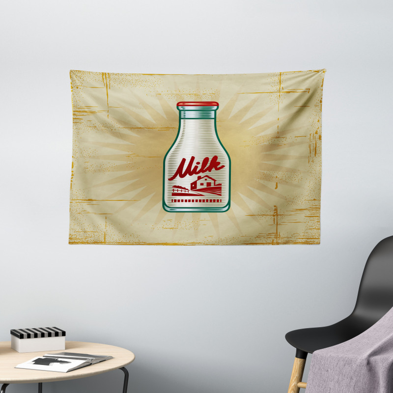 Retro Milk Bottle Wide Tapestry