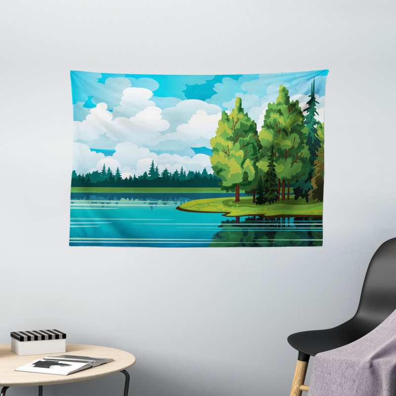 Forest Lake Clouds Wide Tapestry