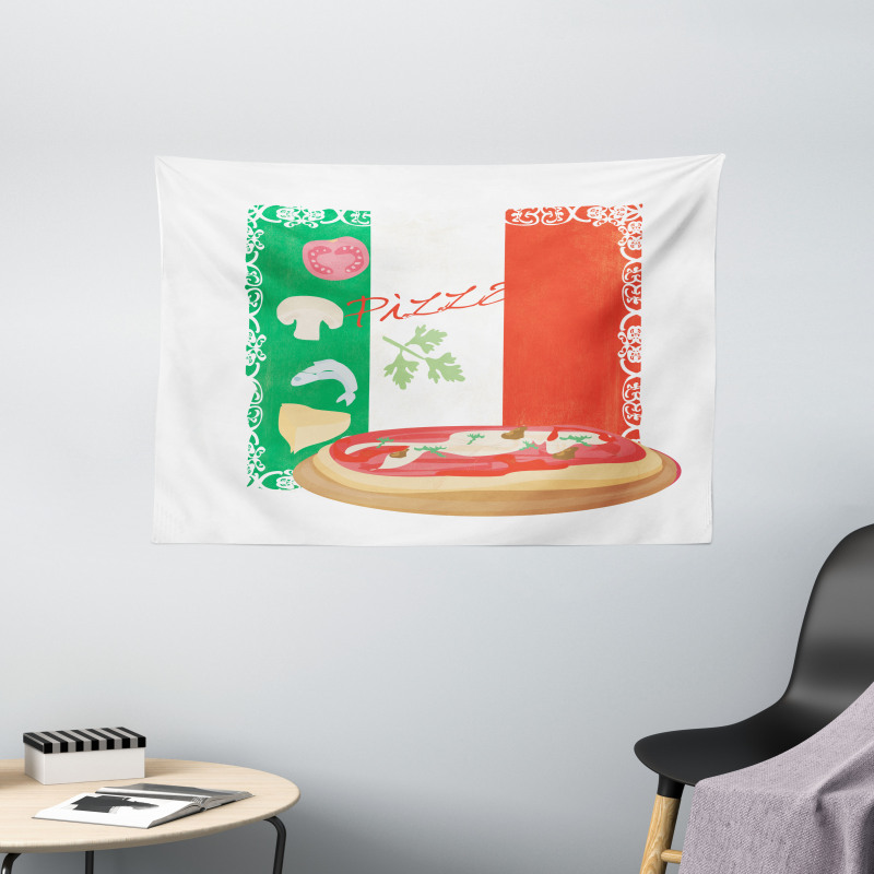 Italian Cuisine and Flag Wide Tapestry