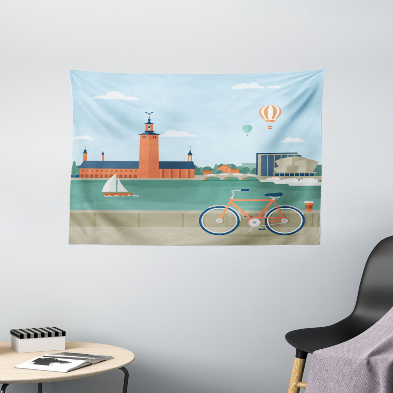 Stockholm Sweden Bicycle Wide Tapestry