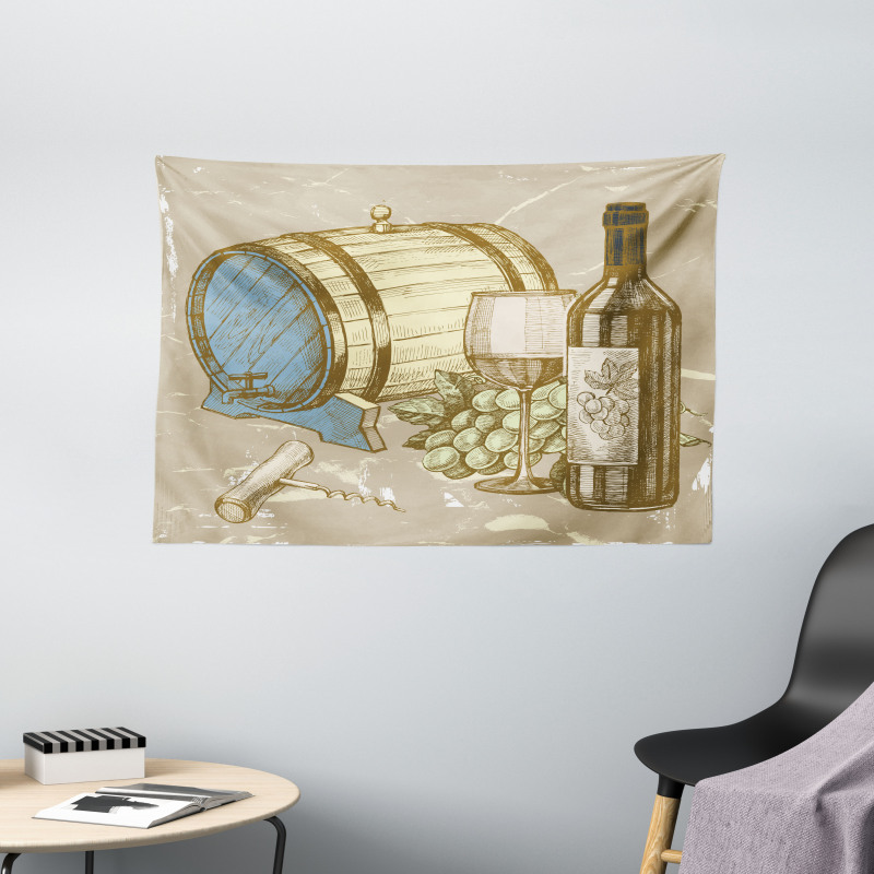 Vintage Themed and Grapes Wide Tapestry