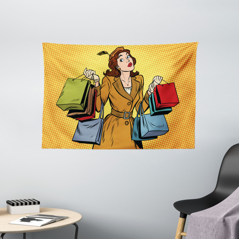 Pop Art Shopping Wide Tapestry