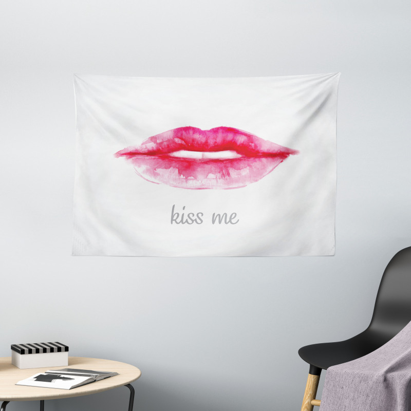 Pink Lipstick Kiss Me Wide Tapestry