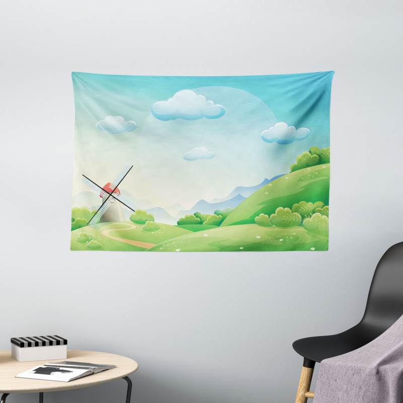 Cartoon Country Landscape Wide Tapestry
