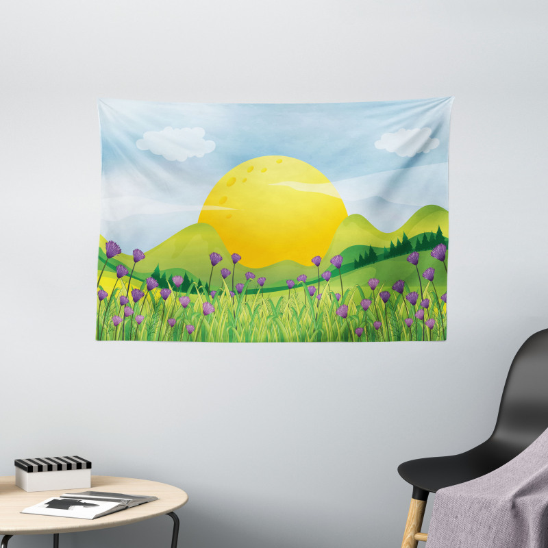 Mountains with Violets Wide Tapestry