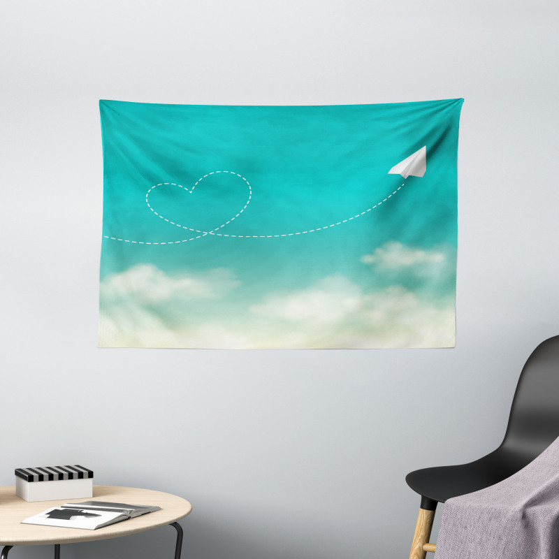 Paper Plane and Heart Wide Tapestry