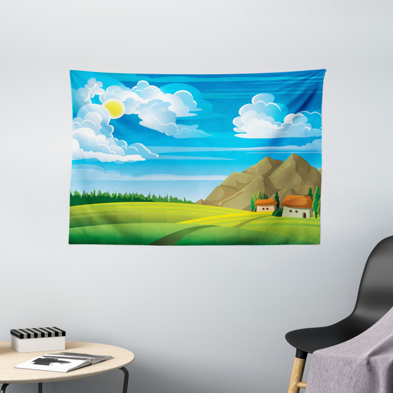 Tree House and Mountains Wide Tapestry