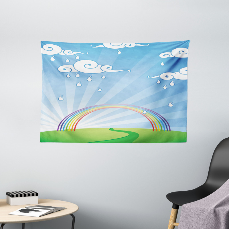 Sun Beams Behind a Hill Wide Tapestry