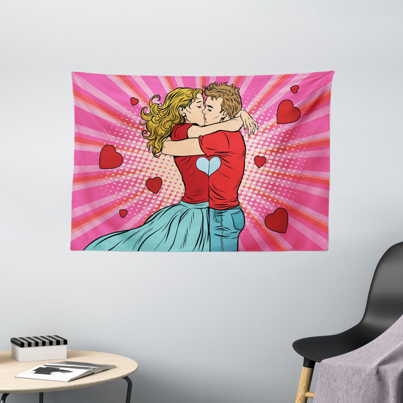 Pop Art Romantic Date Wide Tapestry