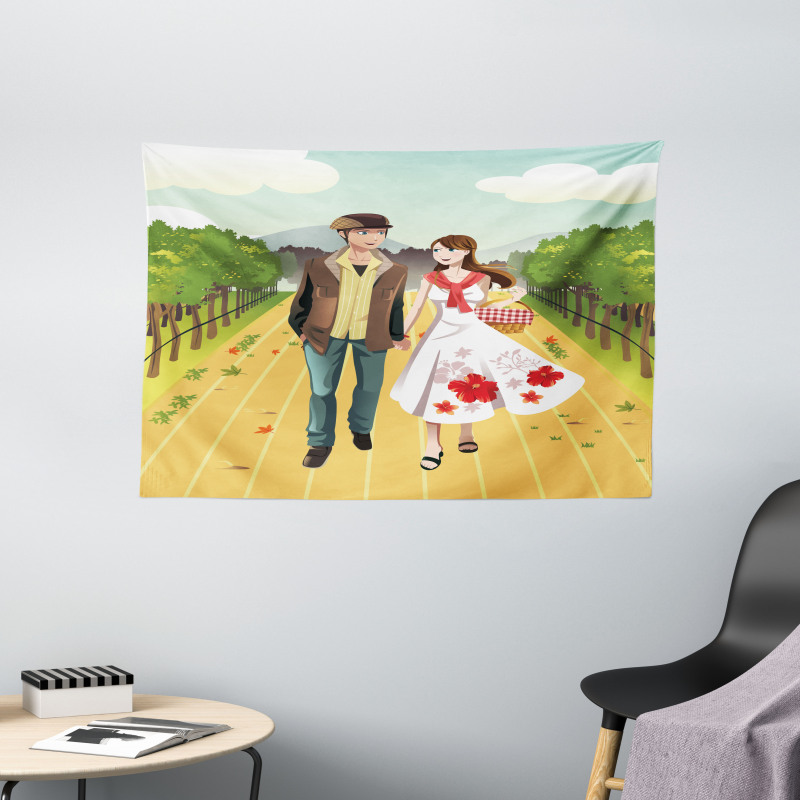 Couple in Vineyard Wide Tapestry