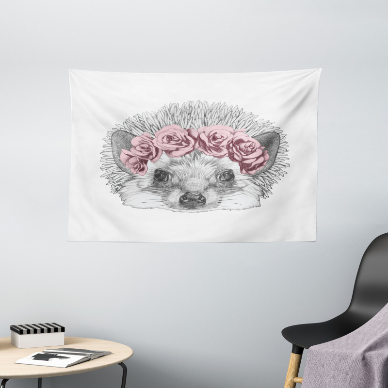 Hand Drawn Romantic Wreath Wide Tapestry