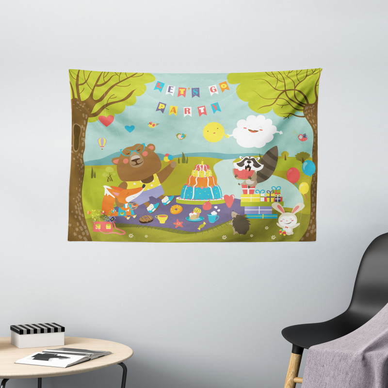 Woodland Party Design Wide Tapestry