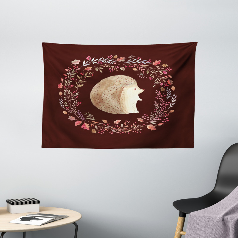Leaf and Berry Wreath Wide Tapestry