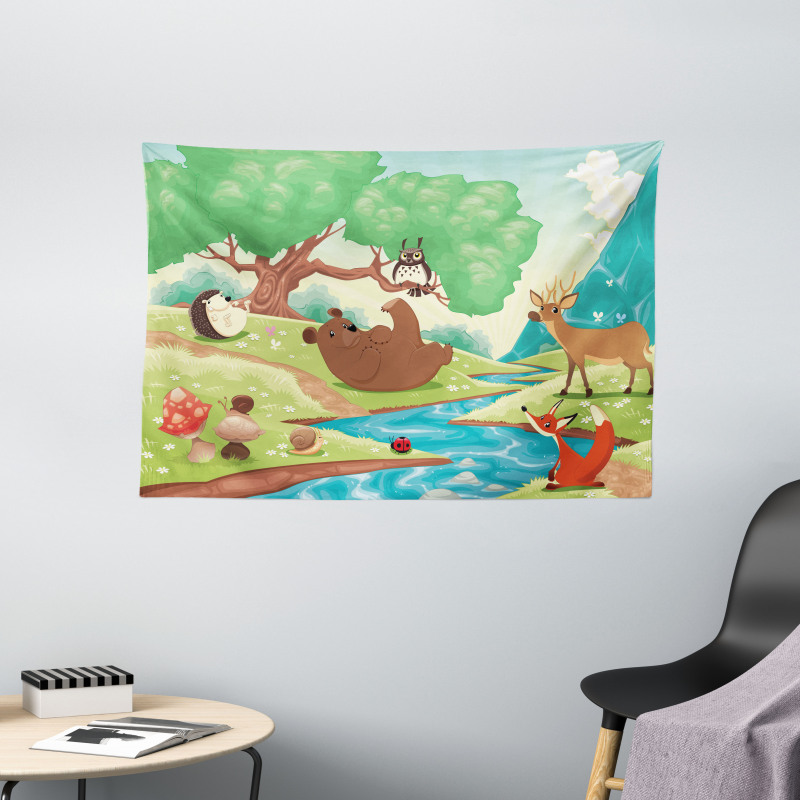 Ladybug Snail Bear Wide Tapestry