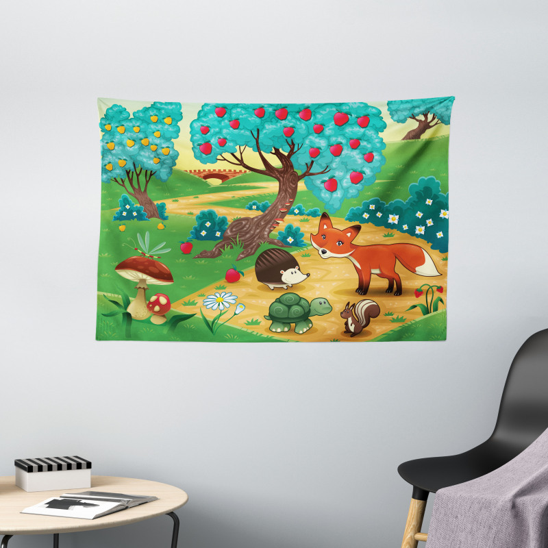 Woodland Happy Animals Wide Tapestry