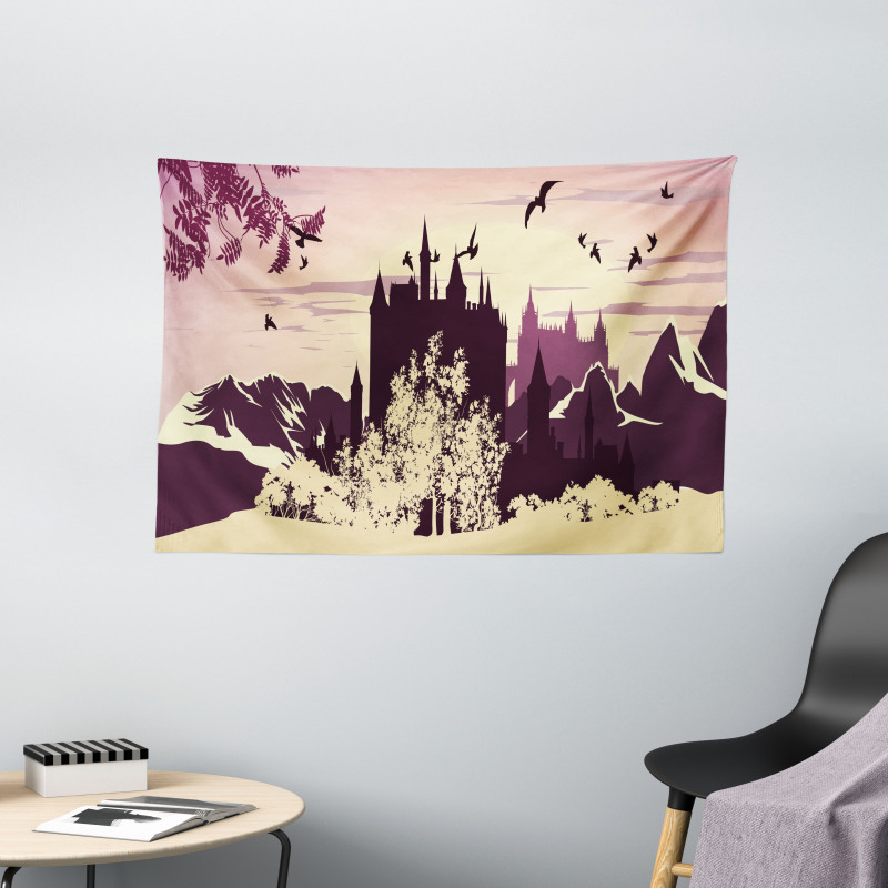 Castle in Mountains Wide Tapestry