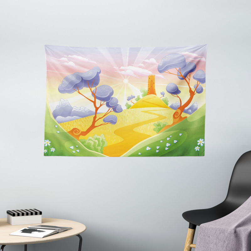 Cartoon Style Tower Wide Tapestry