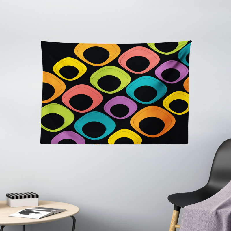 Colorful Oval Motifs Wide Tapestry