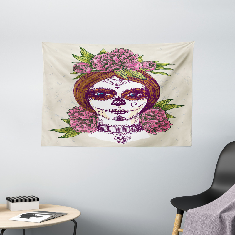 Girl with Makeup Wide Tapestry