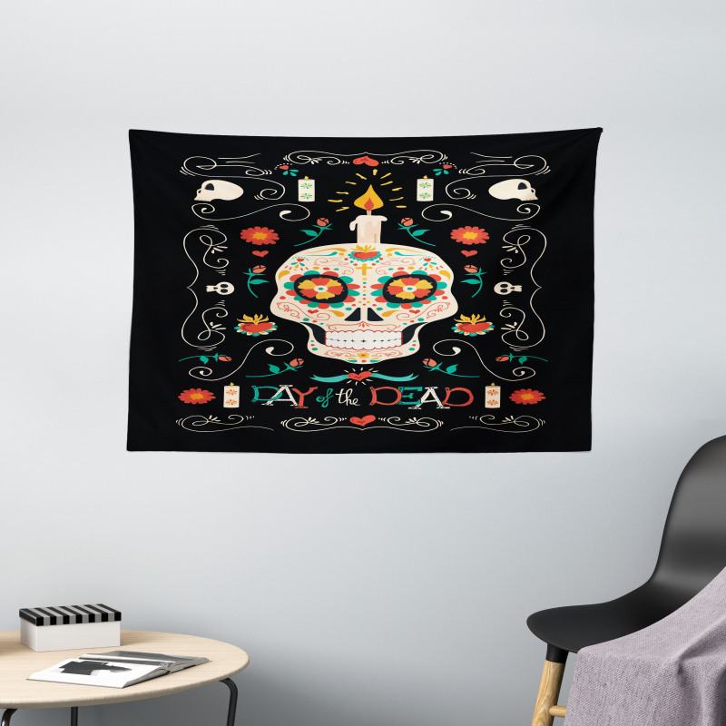 Calavera and Candle Wide Tapestry