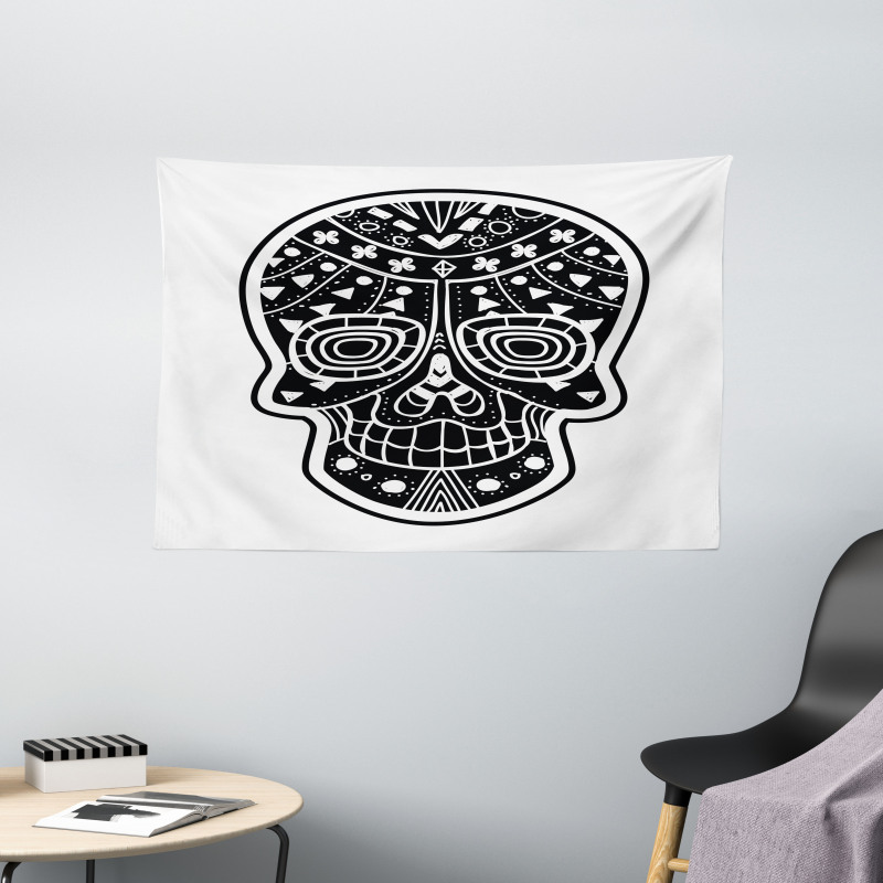 Tribal Style Skull Wide Tapestry