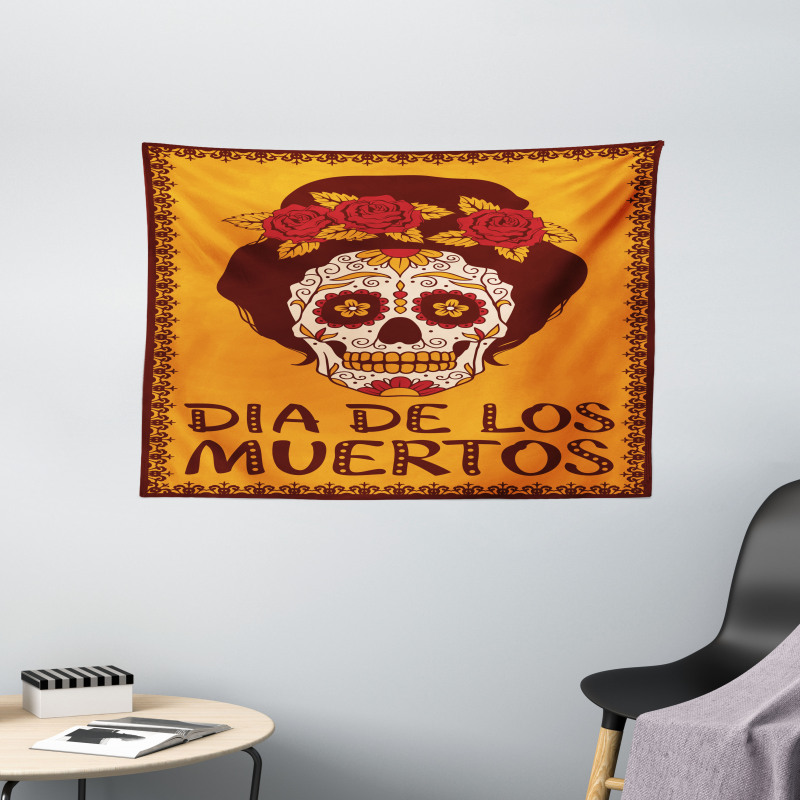 Mexican Skull Girl Wide Tapestry