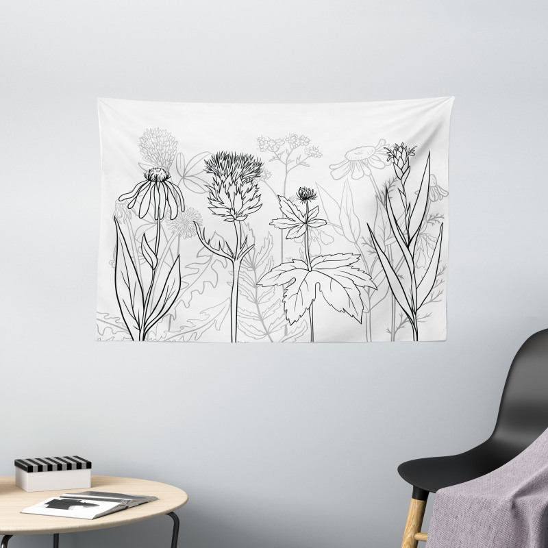Medical Herbs Pattern Wide Tapestry