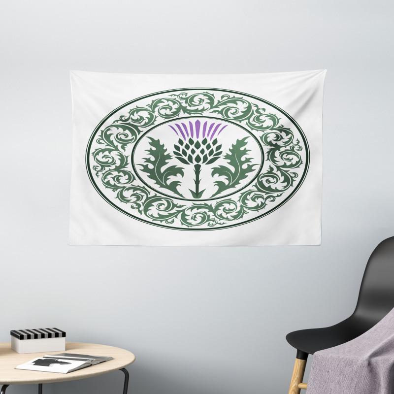Round Leaf Ornament Wide Tapestry