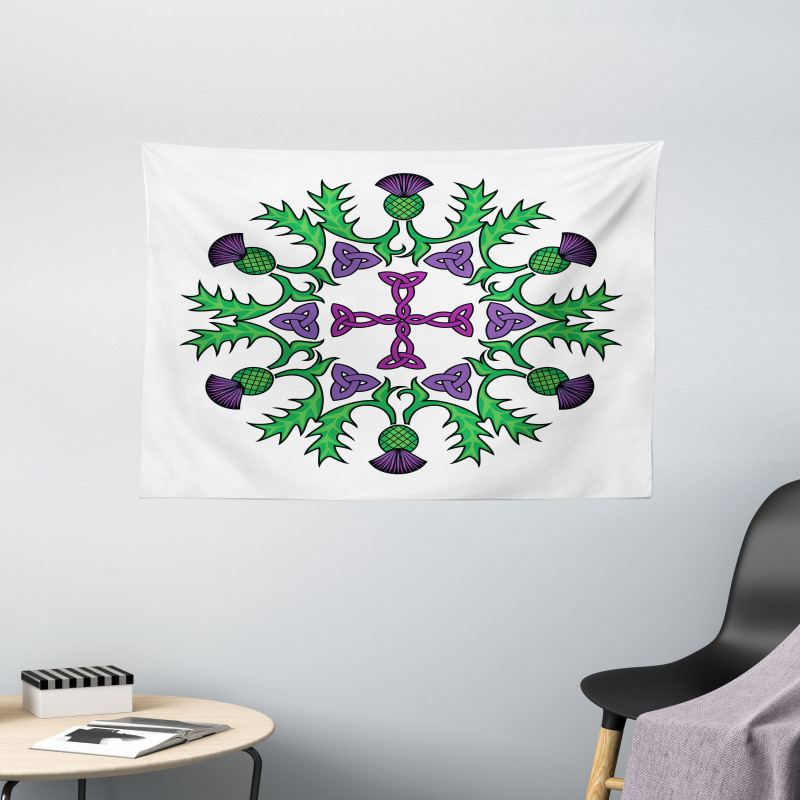 Abstract Thistle Wreath Wide Tapestry