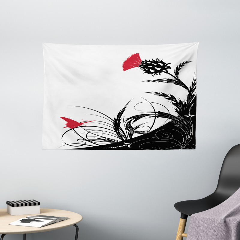Floral Butterfly Motif Wide Tapestry
