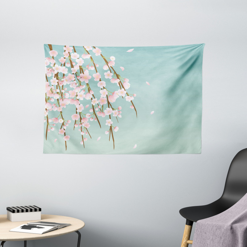 Cherry Blossom Buds Wide Tapestry