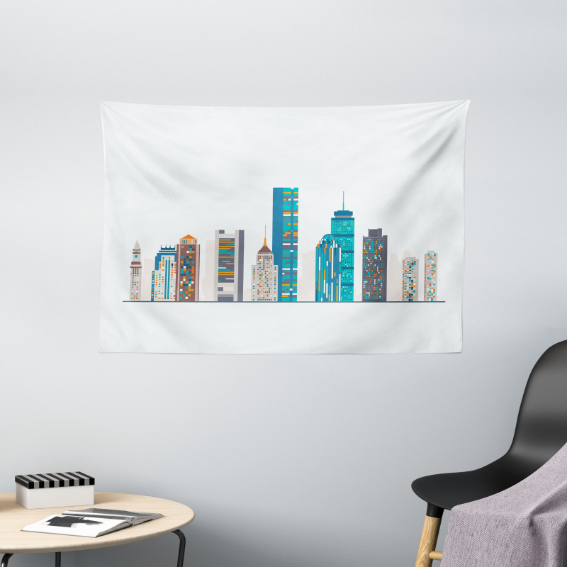 Flat City Illustration Wide Tapestry