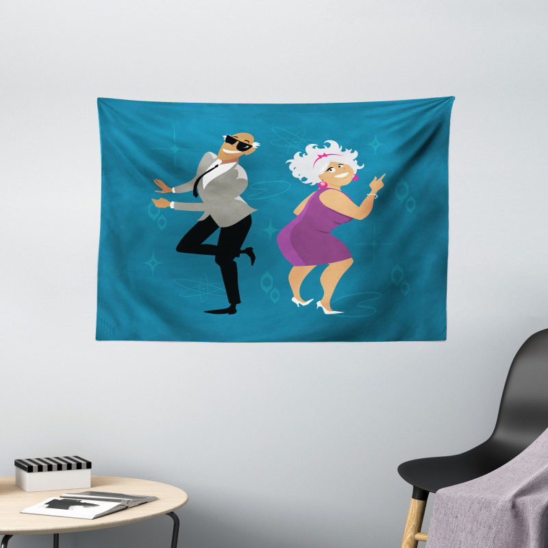 Old Couple Dancing Wide Tapestry