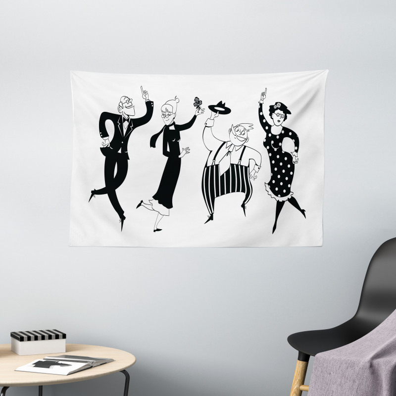 Cartoon Couples Wide Tapestry