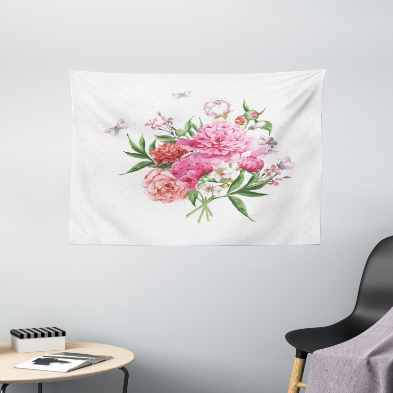 Vintage Bouquet of Flowers Wide Tapestry