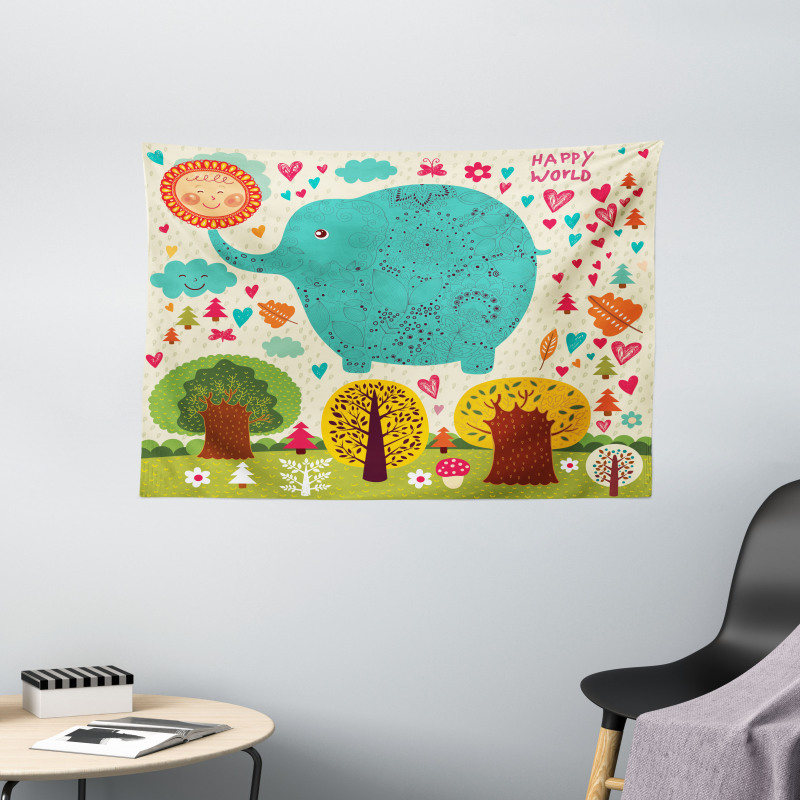 Doodle Nature Woodland Wide Tapestry