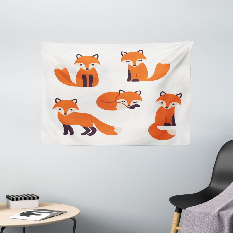 Simple Style Cartoon Animals Wide Tapestry