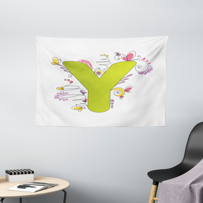 Colored Doodle Initial Wide Tapestry