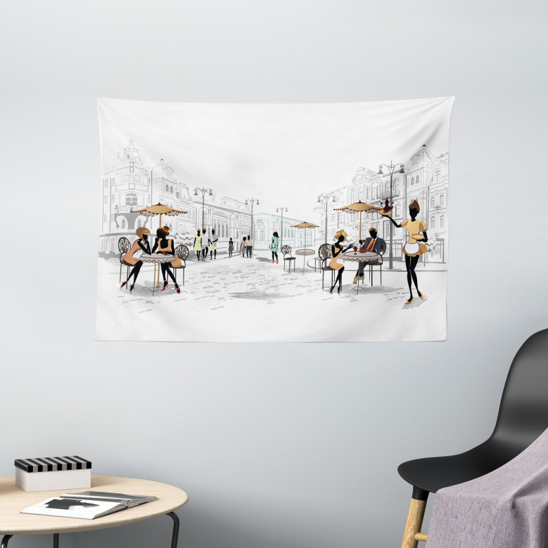 European Street Restaurant Wide Tapestry