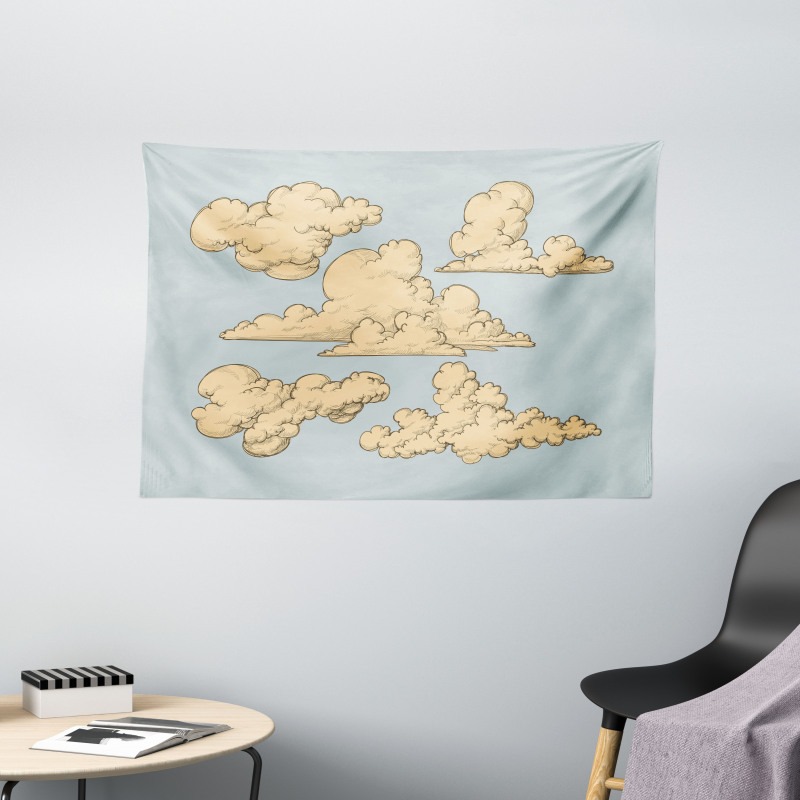 Vintage Clouds in the Sky Wide Tapestry