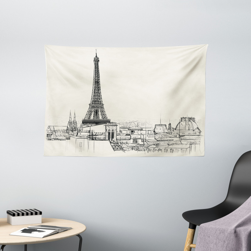 Paris over Roofs House Wide Tapestry